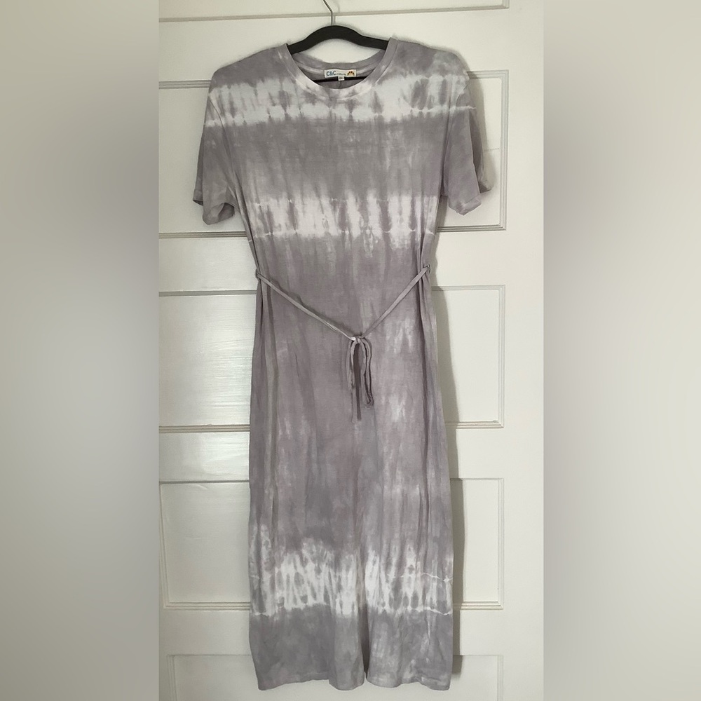 Tie Dye T-shirt Maxi Dress NWOT gray white